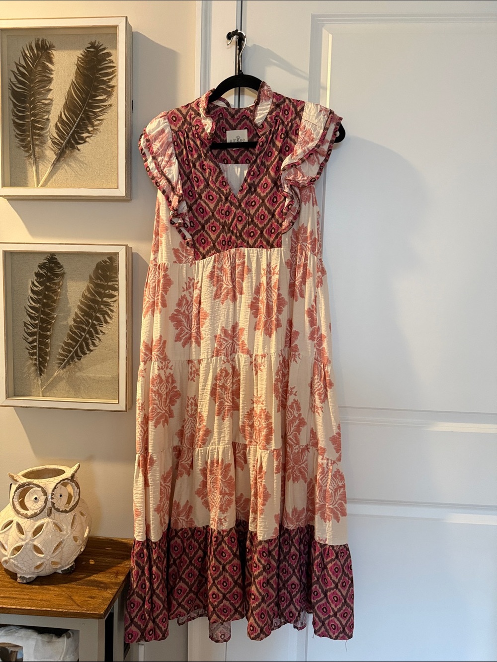 Under Boho Floral Tiered Maxi Dress in Cream and Rose